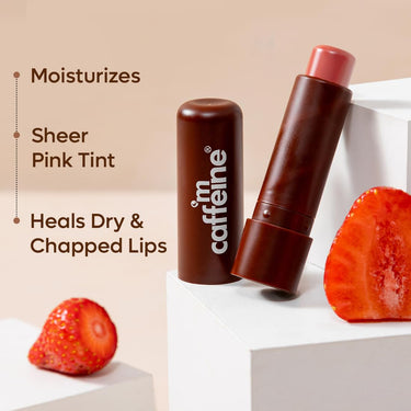 mCaffeine Tinted Lip Balm for Dry & Chapped Lips | 24 Hour Moisturization With Sheer Pink Tint | Choco Lip balm with Cocoa Butter & Berry Extract For Men & Women | For All Skin Types